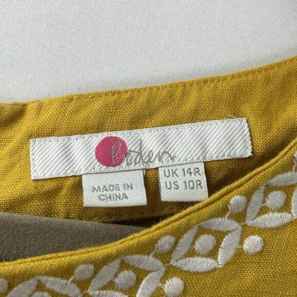 Boden Womens 10R Laura 100% Linen Embroidered Shift Dress in Tuscan Sun Yellow - Picture 3 of 16